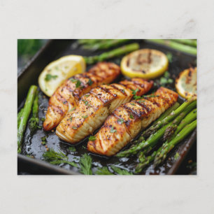 Cartes Pour Fêtes Annuelles Saumon grillé avec Asperges et Citron