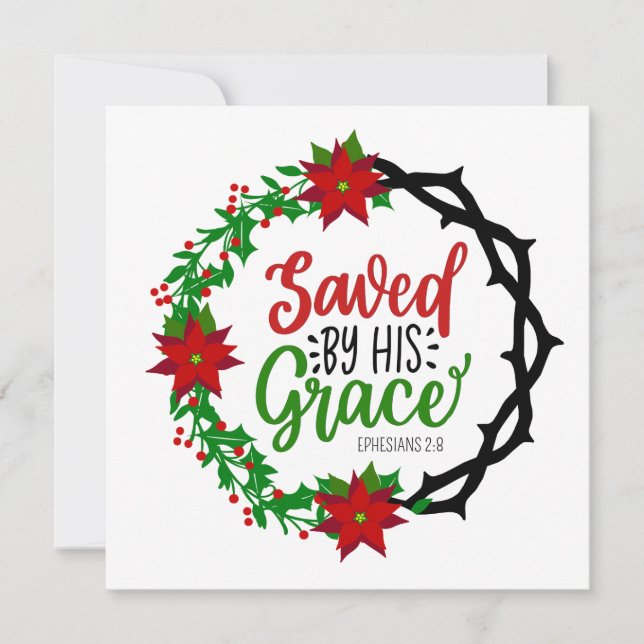 Cartes Pour Fêtes Annuelles Sauvé par Sa Grace Christmas Wreath (Devant)