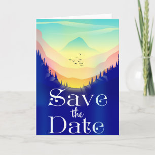 Cartes Pour Fêtes Annuelles Sauvegarder la date vintage montagnes mystiques.