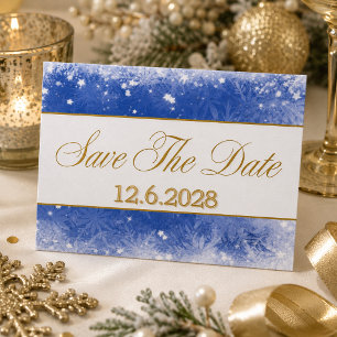Cartes Pour Fêtes Annuelles Sauver la date flocons de neige bleu or Fêtes de f