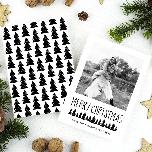 Cartes Pour Fêtes Annuelles Scandi Arbres modernes Noir & Blanc Joyeux Noël (Créateur téléchargé)