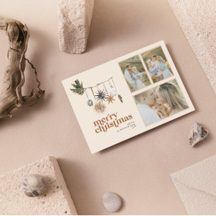 Cartes Pour Fêtes Annuelles Scandi Boho Neutral Famille 3 Photo Joyeux Ho