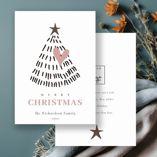 Cartes Pour Fêtes Annuelles Scandi Minimal Blush Heart Christmas Tree Logo (Créateur téléchargé)