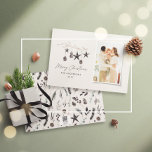 Cartes Pour Fêtes Annuelles Scandi moderne noir élégant script photo de Noël<br><div class="desc">Noir moderne élégante aquarelle rustique beige naturel Scandinave contemporaine teintes muettes beige,  noir et blanc carte de Noël de vacances photo.</div>