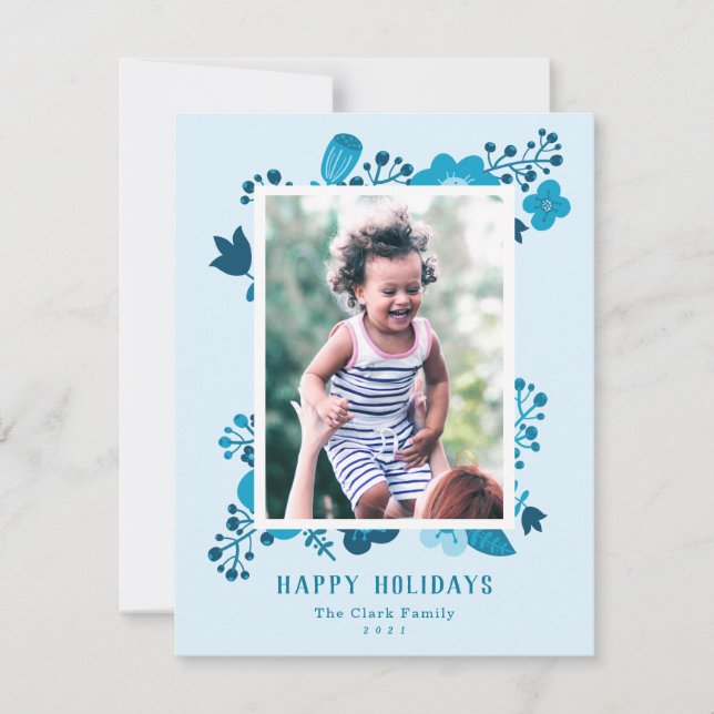 Cartes Pour Fêtes Annuelles Scandi Style Mod Bleu Famille Photo (Devant)