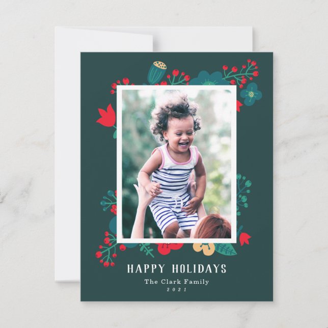 Cartes Pour Fêtes Annuelles Scandi Style Mod Festive Green Family Photo (Devant)