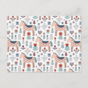 Cartes Pour Fêtes Annuelles Scandinave Horse Folk Art Motif