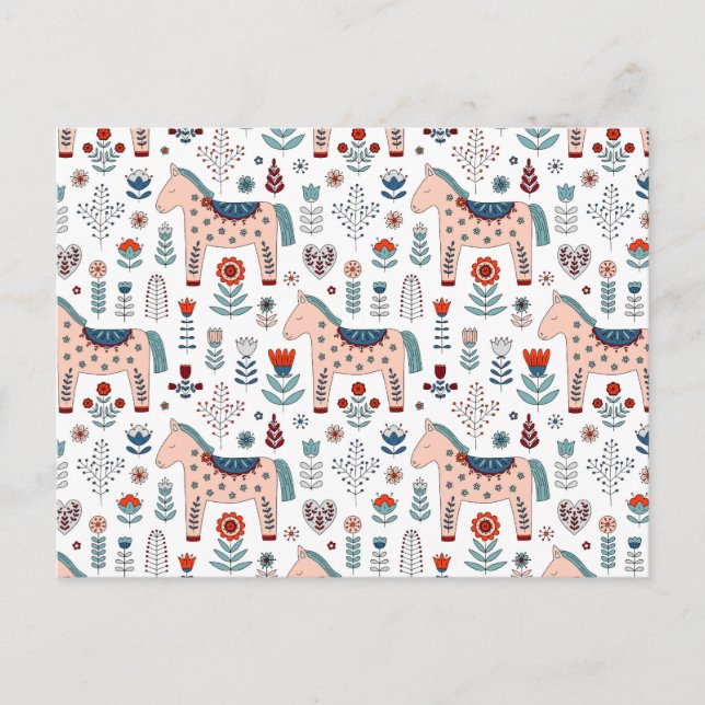 Cartes Pour Fêtes Annuelles Scandinave Horse Folk Art Motif (Devant)