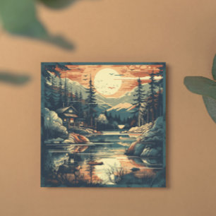 Cartes Pour Fêtes Annuelles Scandinave Rétro Maison de montagne