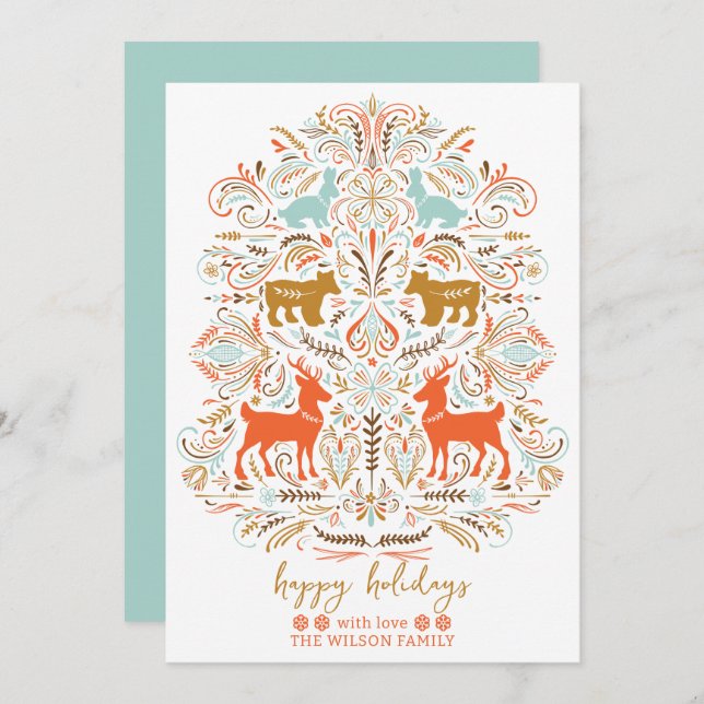 Cartes Pour Fêtes Annuelles Scandinavian Nordic Folk art Fable Christmas (Devant / Derrière)