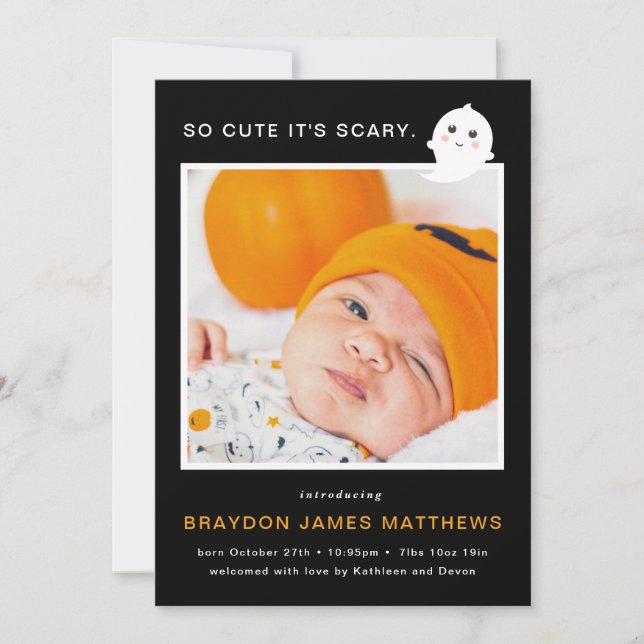 Cartes Pour Fêtes Annuelles Scary Cute Halloween Birth Announcement (Devant)
