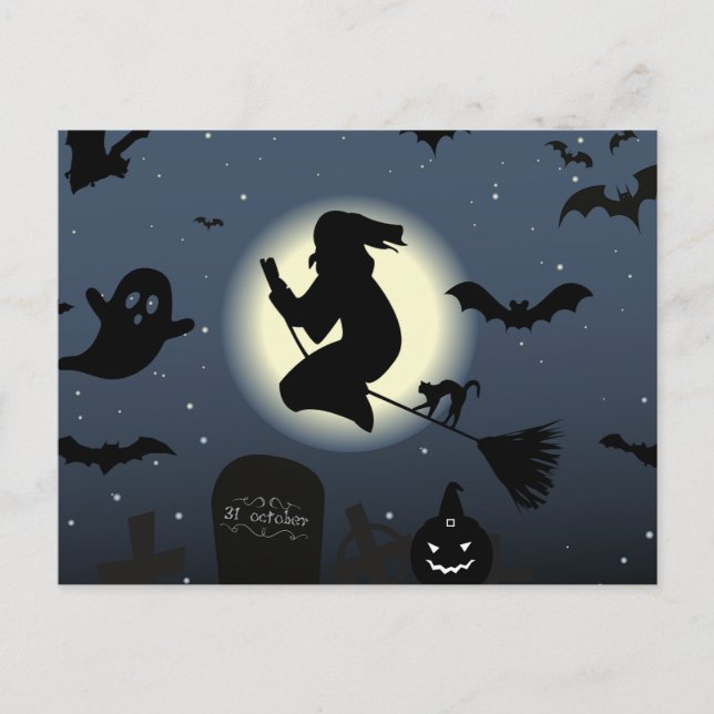 Cartes Pour Fêtes Annuelles Scary Dark Halloween nuit et sorcière (Devant)