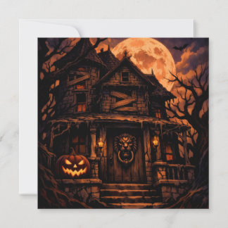 Cartes Pour Fêtes Annuelles Scary Halloween Haunted House with Full Moon