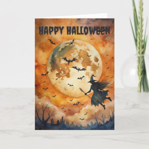 Cartes Pour Fêtes Annuelles Scary Halloween sorcière Déplaisante avec Broomsti