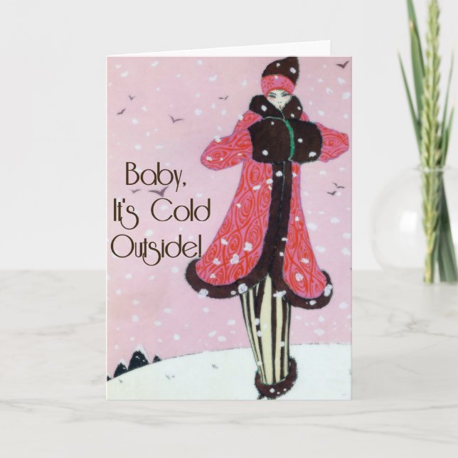 Cartes Pour Fêtes Annuelles Scène 1913 de mode d'hiver d'art déco (Devant)