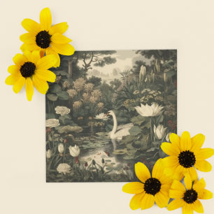 Cartes Pour Fêtes Annuelles Scène botanique d'un cygne blanc dans une rivière 