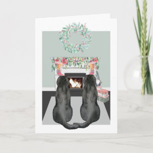 Cartes Pour Fêtes Annuelles Scène de cheminée avec deux chiens labrador noirs