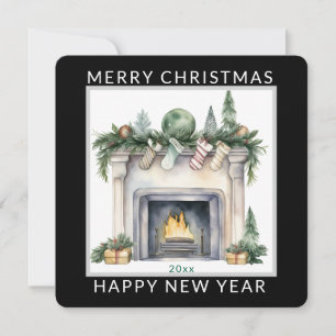 Cartes Pour Fêtes Annuelles Scène de cheminée de Noël avec chaussettes modifia