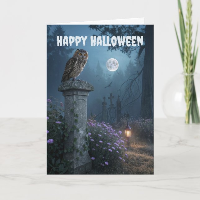 Cartes Pour Fêtes Annuelles Scène de Chouette Déplaisante Halloween (Devant)