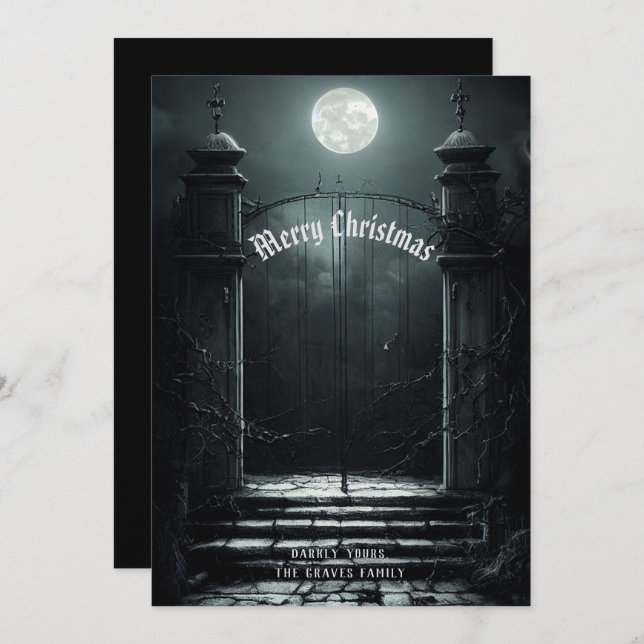 Cartes Pour Fêtes Annuelles Scène de cimetière gothique Joyeux Noël (Devant / Derrière)