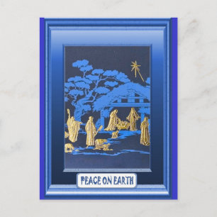 Cartes Pour Fêtes Annuelles Scène de la crèche bleue