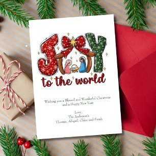 Cartes Pour Fêtes Annuelles Scène de la crèche Joy to the World Chrétienne Rel