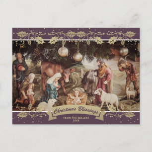Cartes Pour Fêtes Annuelles Scène de la crèche violette Christian Christmas Ph