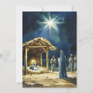 Cartes Pour Fêtes Annuelles Scène de la Nativité à l'aquarelle | Intérieur vie