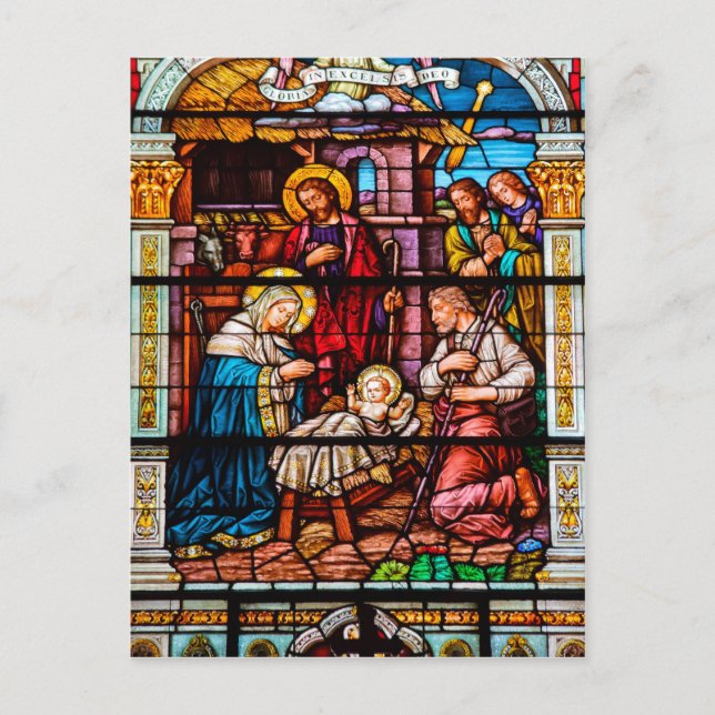 Cartes Pour Fêtes Annuelles Scène de la Nativité de Jésus en vitrail (Devant)