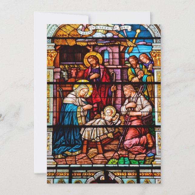 Cartes Pour Fêtes Annuelles Scène de la Nativité de Jésus en vitrail (Devant)