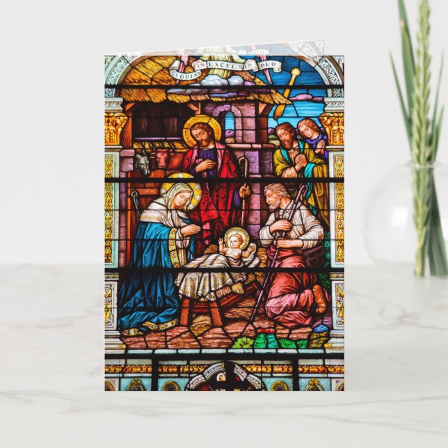 Cartes Pour Fêtes Annuelles Scène de la Nativité de Jésus en vitrail (Devant)