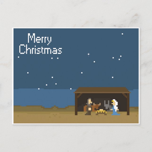 Cartes Pour Fêtes Annuelles Scène de la Nativité de Noël 8 bits (Devant)