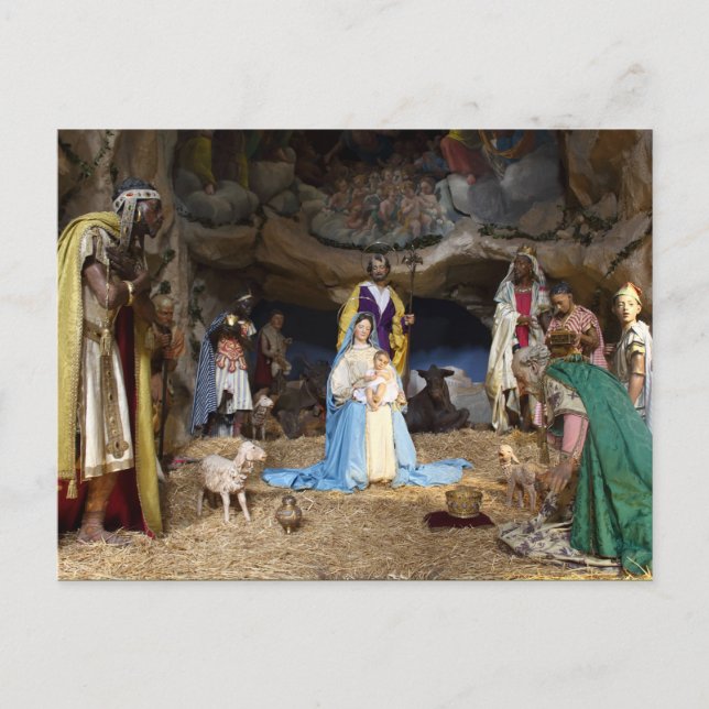 Cartes Pour Fêtes Annuelles Scène de la Nativité de Noël antique (Devant)