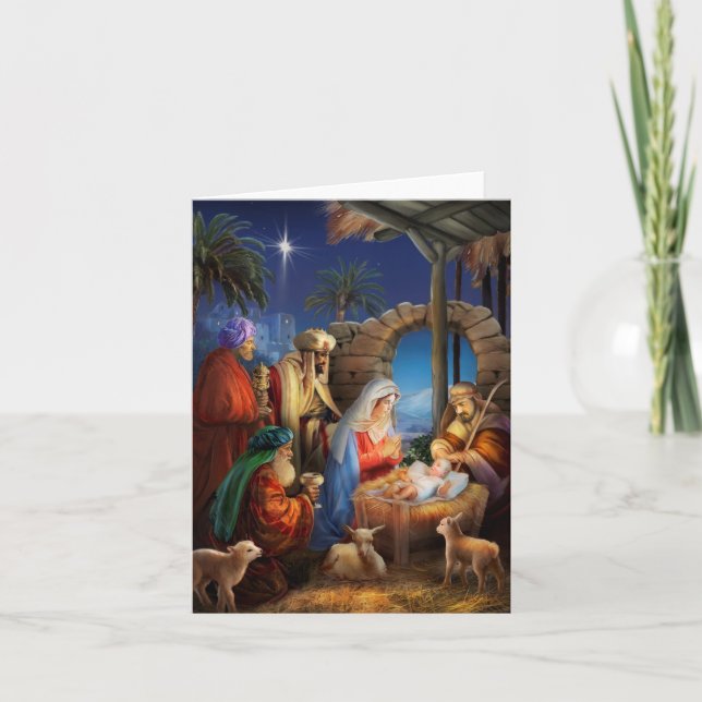Cartes Pour Fêtes Annuelles Scène de la nativité de vacances religieuses vinta (Devant)
