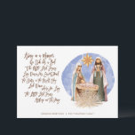 Cartes Pour Fêtes Annuelles Scène de la Nativité éloignée dans un Manger Lyric<br><div class="desc">Les paroles du premier verset du très aimé carol de Noël, Away in a Manger, sont placées dans une élégante calligraphie à gauche, avec une illustration d'une scène de nativité avec Marie, Joséphie et le bébé Jésus à droite. Personnalisez facilement avec votre salutation et votre nom de famille ci-dessous, ainsi...</div>