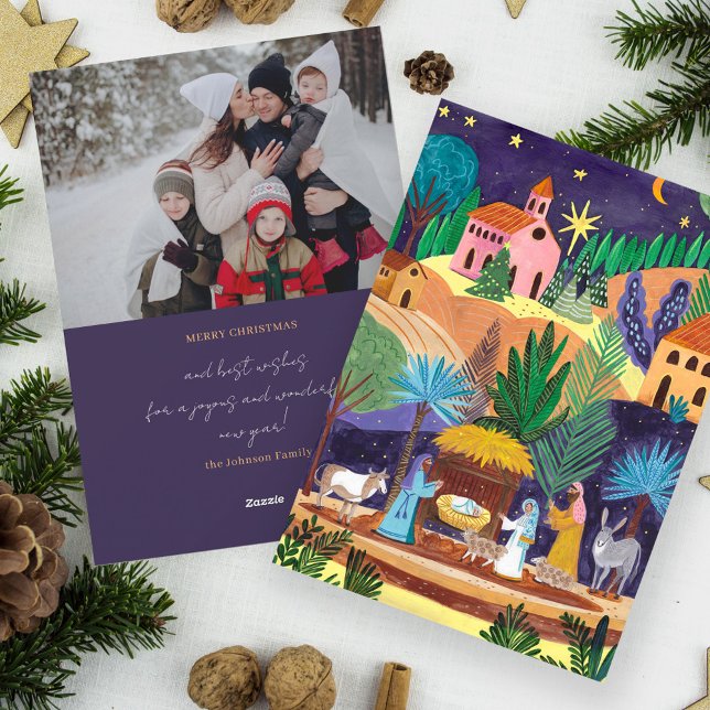 Cartes Pour Fêtes Annuelles Scène de la Nativité Famille religieuse Photo Noël (Nativity Scene Religious Family Photo Christmas Holiday Card)