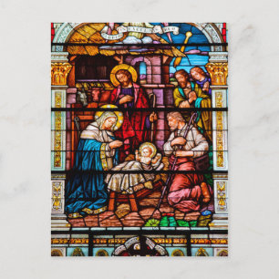 Cartes Pour Fêtes Annuelles Scène de la Nativité Jésus en verre satiné