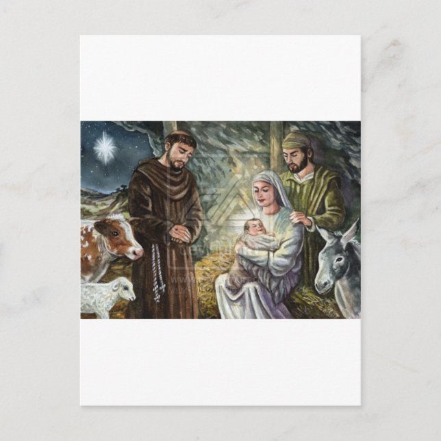 Cartes Pour Fêtes Annuelles Scène de la Nativité St François, Noël, Foi, Don (Devant)