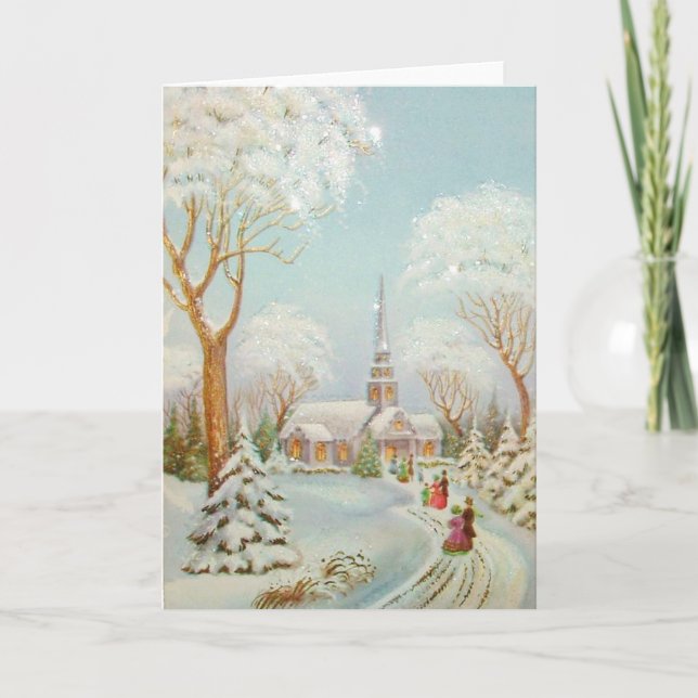 Cartes Pour Fêtes Annuelles Scène de l'église de Noël (Devant)
