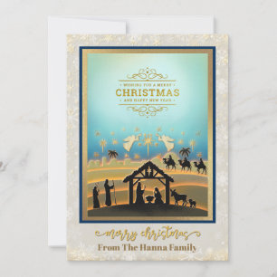 Cartes Pour Fêtes Annuelles Scène de Nativité "Joyeux Noël et Bonne Année"