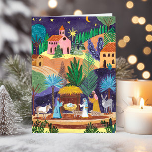 Cartes Pour Fêtes Annuelles Scène de Nativité Religieuse Gloire à Dieu Noël