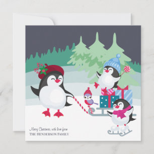 Cartes Pour Fêtes Annuelles Scène de neige de forêt de Noël avec de mignons pi