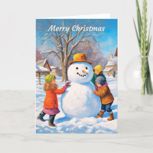 Cartes Pour Fêtes Annuelles Scène de neige hivernale Joyeux Noël Bonhomme de n