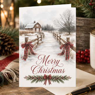Cartes Pour Fêtes Annuelles Scène de Noël à la campagne Grange enneigée Joyeux