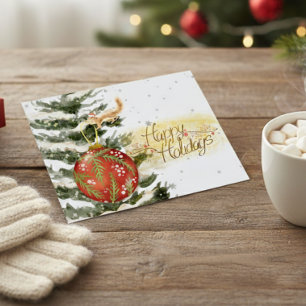 Cartes Pour Fêtes Annuelles Scène de Noël à l'aquarelle avec un écureuil drôle