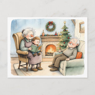 Cartes Pour Fêtes Annuelles Scène de Noël avec les grands-parents en famille p