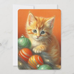 Cartes Pour Fêtes Annuelles Scène de Noël avec un chaton orange au crayon de c