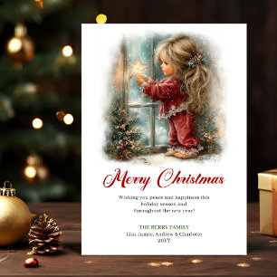 Cartes Pour Fêtes Annuelles Scène de Noël avec une adorable petite fille - Car
