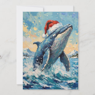 Cartes Pour Fêtes Annuelles Scène de Noël avec une baleine vintage portant un
