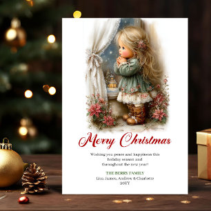 Cartes Pour Fêtes Annuelles Scène de Noël avec une jolie petite fille adorable